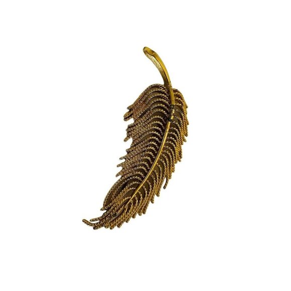 Vintage Signed Monet Feather Brooch Gold Tone Quill Metal 3 3/4" Long - Picture 7 of 10